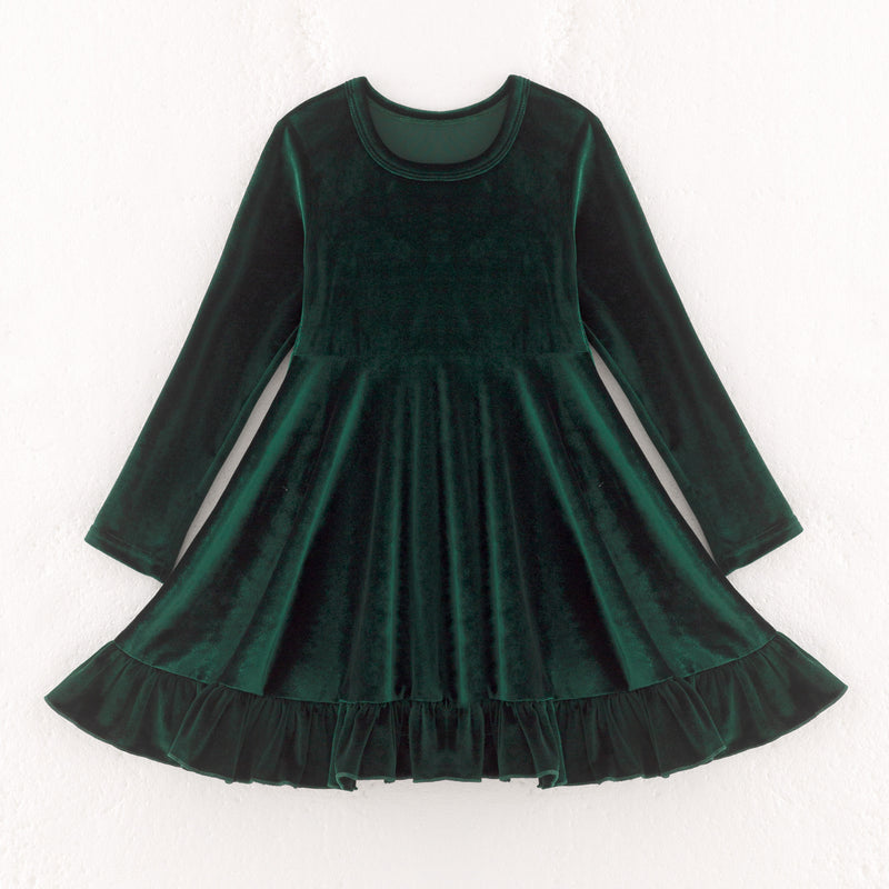 ELIZE VELOUR RUFFLE DRESS - GREEN - Christmas2025