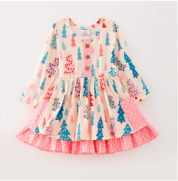 CHRISTMAS TREE PASTEL DRESS WITH POCKETS