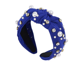 RHINESTONE PEARL HEADBAND -  BLUE