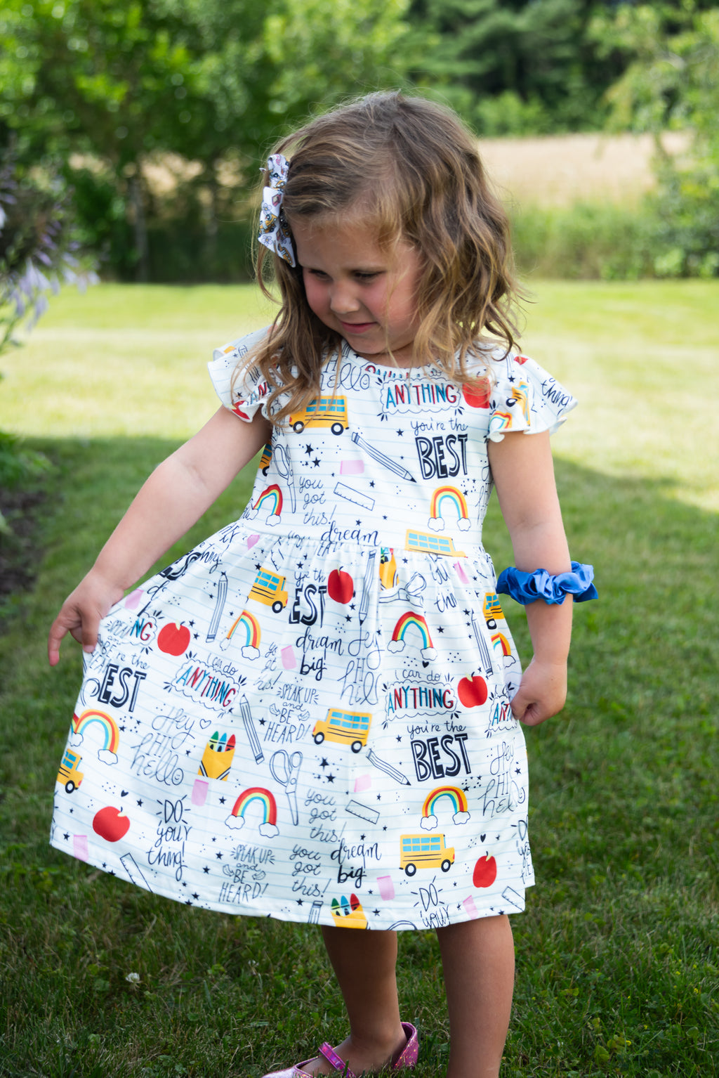 BACK TO SCHOOL RAINBOW FLUTTER DRESS