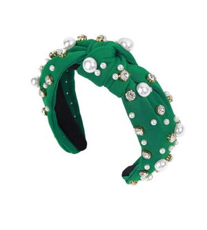 RHINESTONE PEARL HEADBAND - GREEN