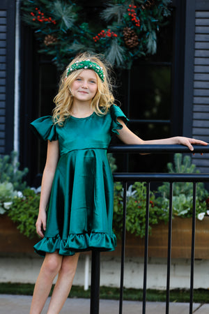 GRACE SATIN TWIRL DRESS - GREEN