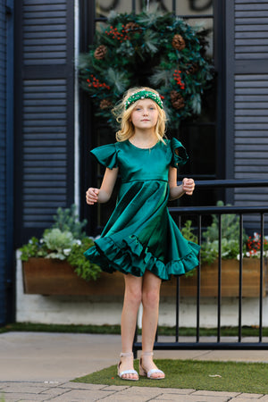 GRACE SATIN TWIRL DRESS - GREEN