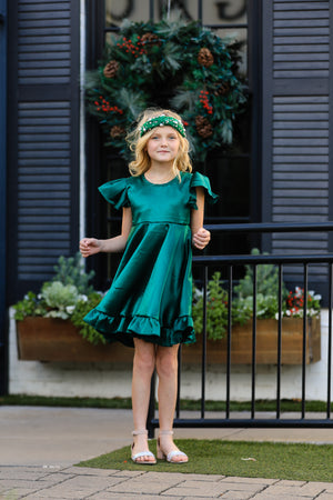 GRACE SATIN TWIRL DRESS - GREEN