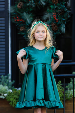 GRACE SATIN TWIRL DRESS - GREEN