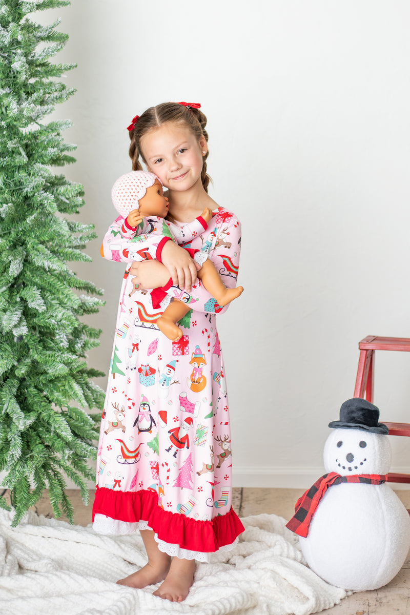 PINK CHRISTMAS NIGHTGOWN & DOLL NIGHTGOWN OPTION