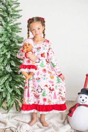 PINK CHRISTMAS NIGHTGOWN & DOLL NIGHTGOWN OPTION