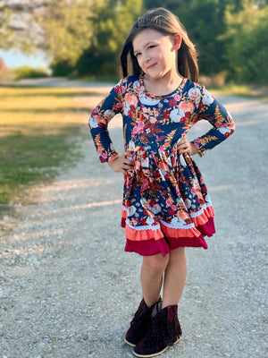 PUMPKIN FLORAL RUFFLE DRESS