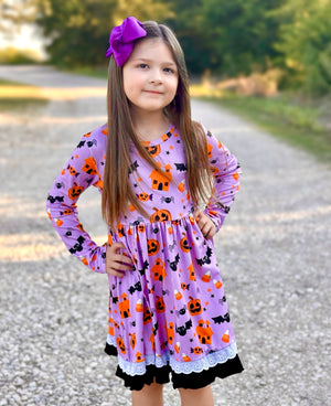 SPOOKY PURPLE RUFFLE DRESS