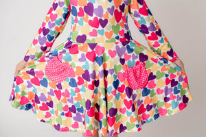 VALENTINES RAINBOW HEARTS TWIRLY DRESS WITH POCKETS