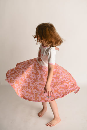 EASTER PINK FLORAL CROSS TWIRL DRESS