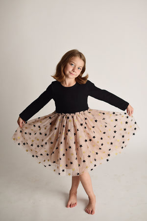 NEW YEARS BLACK & GOLD STARS DRESS