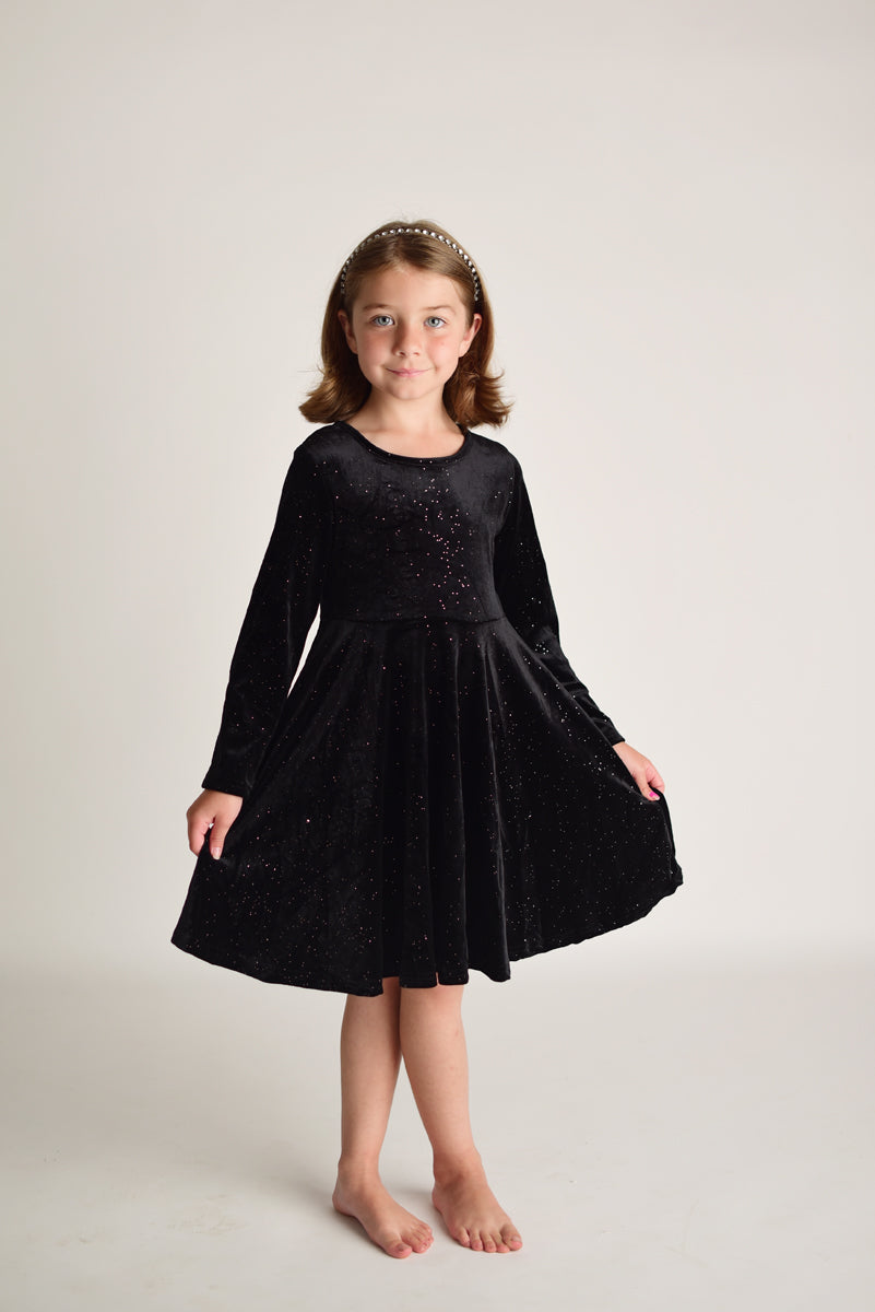 BLACK VELVET TWIRL DRESS