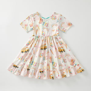 BACK TO SCHOOL BACK BOW RAINBOW DRESS