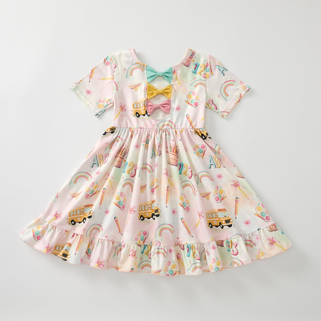 BACK TO SCHOOL BACK BOW RAINBOW DRESS
