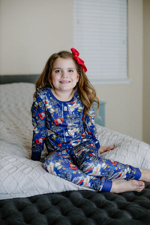 CHRISTMAS TRAIN PAJAMAS - BLUE