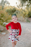 CHRISTMAS FLORAL AND VELVET DRESS