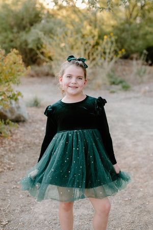 GREEN SPARKLE VELVET & TUTU DRESS