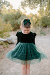 GREEN SPARKLE VELVET & TUTU DRESS