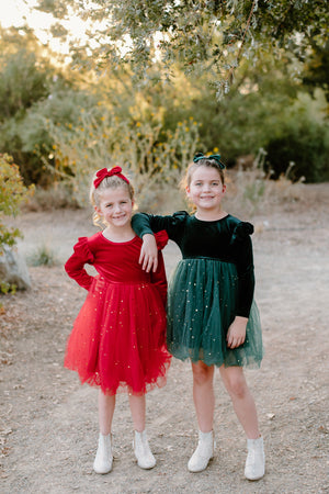 GREEN SPARKLE VELVET & TUTU DRESS