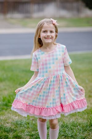 SPRING RAINBOW PLAID DRESS