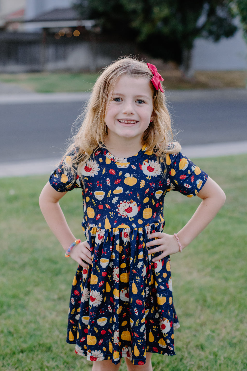 SIENNA THANKSGIVING  TURKEY BLUE DRESS