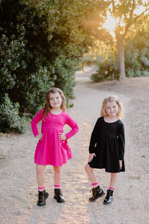 HOT PINK BUTTONED POCKET DRESS