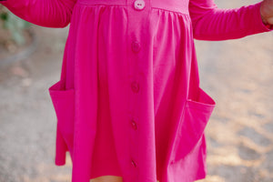 HOT PINK BUTTONED POCKET DRESS