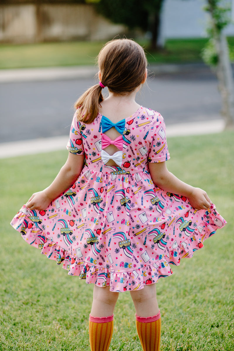 BACK TO SCHOOL BOW BACK DRESS