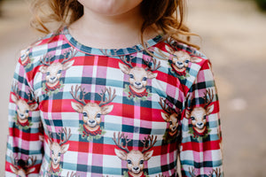 REINDEER PLAID BOW DRESS