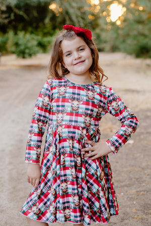 REINDEER PLAID BOW DRESS