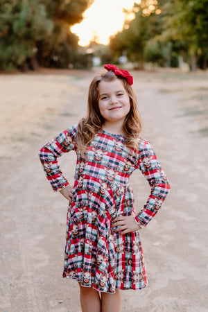 REINDEER PLAID BOW DRESS