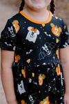 SPOOKY PUMPKIN & CANDY CORN RUFFLE DRESS