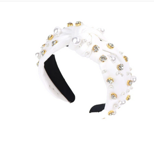 RHINESTONE PEARL HEADBAND -  WHITE