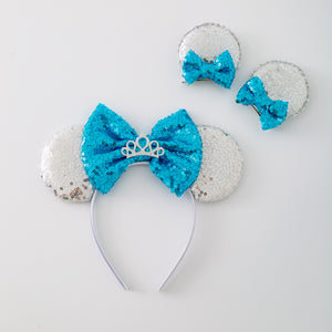 ICE QUEEN SPARKLY HEADBAND AND CLIP SET