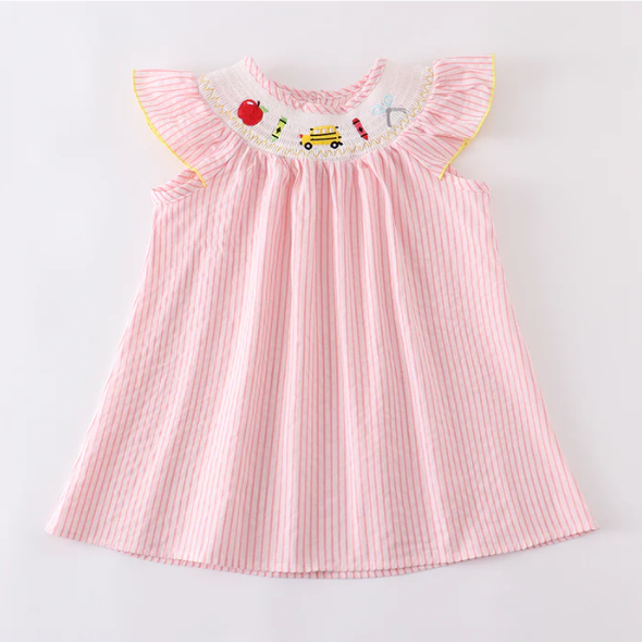 PINK STRIPLE BACK TO SCHOOL DRESS