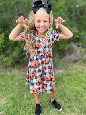 PUMPKIN JACK GINGHAM TWIRL DRESS