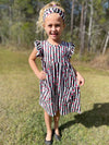 RED HEARTS WITH BLACK AND WHITE STRIPE DRESS