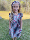 RED HEARTS WITH BLACK AND WHITE STRIPE DRESS