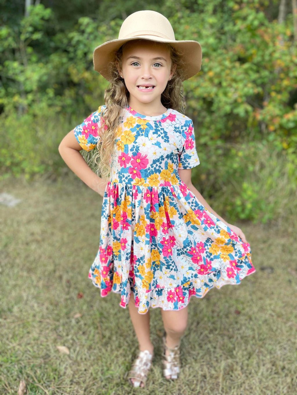 FALL FLORAL BOW DRESS