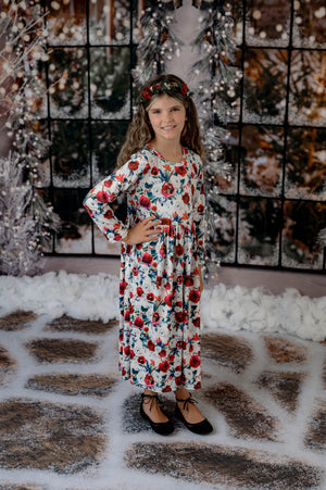 CHRISTMAS FLORAL MAXI DRESS