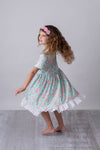 MINT & PINK FLORAL MILK SILK DRESS