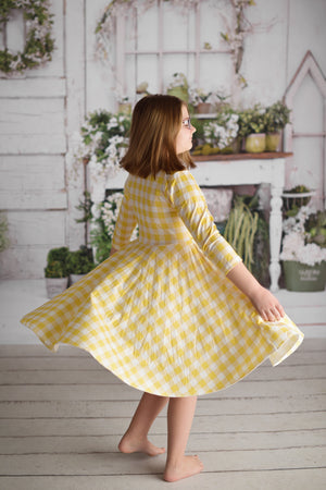 YELLOW GINGHAM TWIRLY DRESS