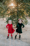 ELIZE VELOUR RUFFLE DRESS - RED