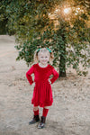 ELIZE VELOUR RUFFLE DRESS - RED