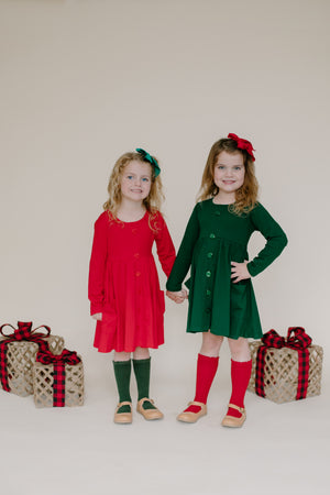 RED BUTTONED WITH POCKET TWIRL DRESS