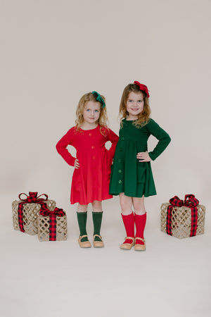 RED BUTTONED WITH POCKET TWIRL DRESS