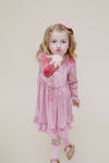 ELIZE VELOUR RUFFLE DRESS - LIGHT PINK
